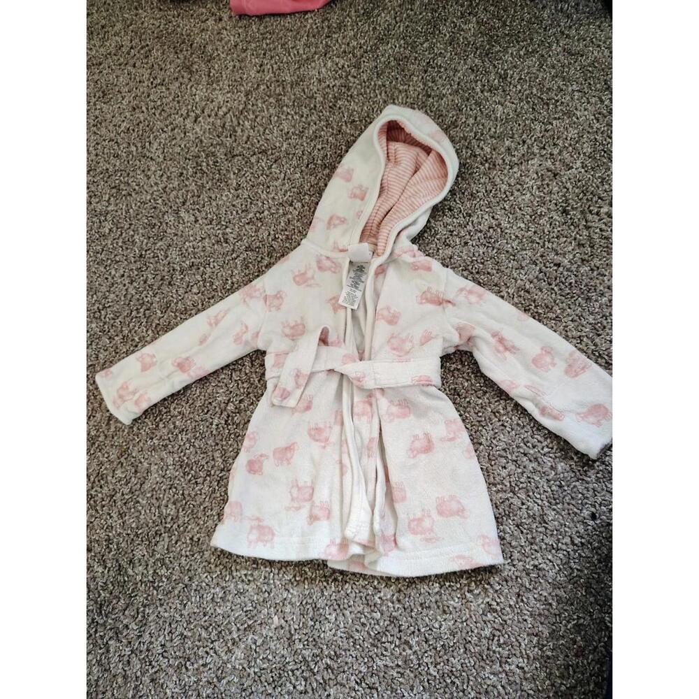 Girls Bath Robe 0-9 mo Carters Pink Sheep Hoodie Front Tie